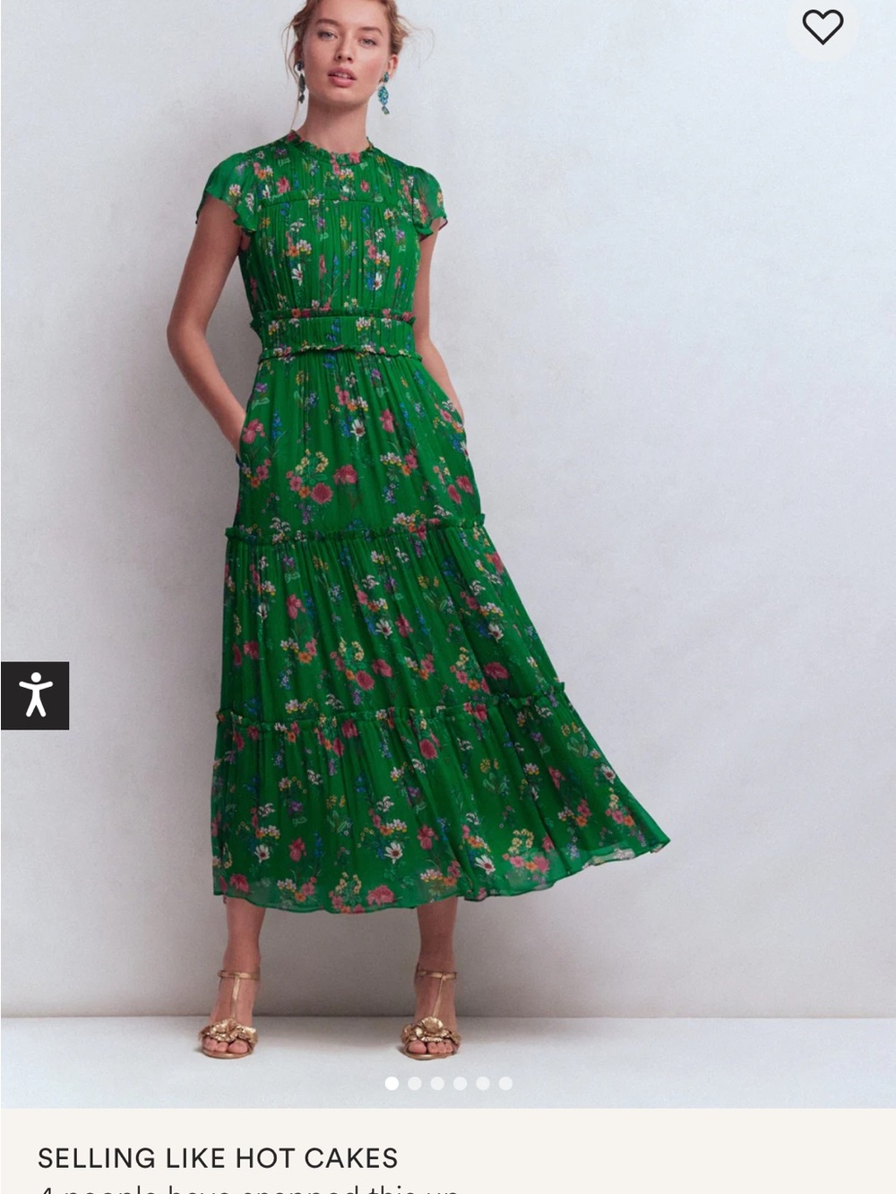 Boden Green Floral Tiered Maxi Dress